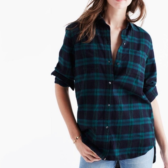Madewell Tops - Madewell Women’s Classic Tartan Green & Navy Button Down Flannel Shirt - Size Sm